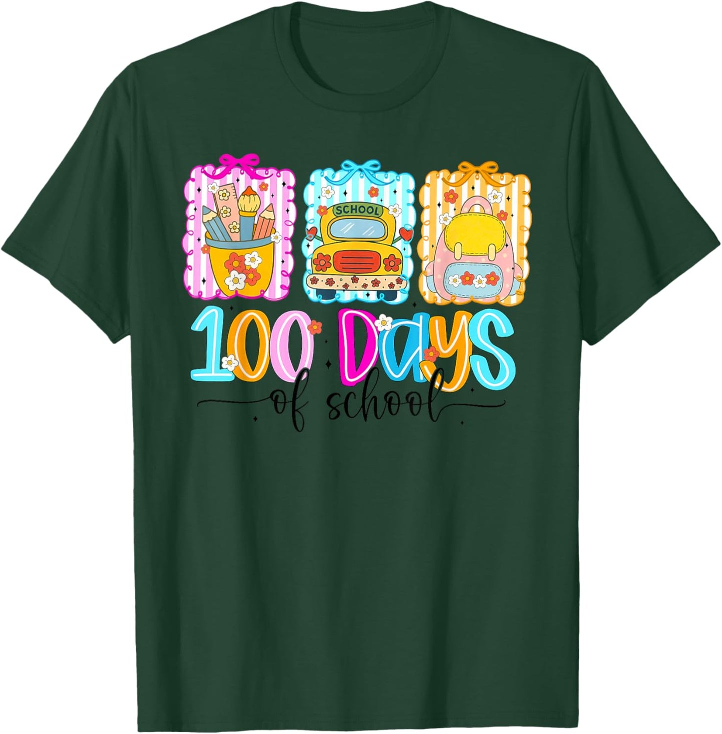 100th Day of School 100 Days Teacher Coquette Bow Girl Women T-Shirt - T-Shirt | Forest