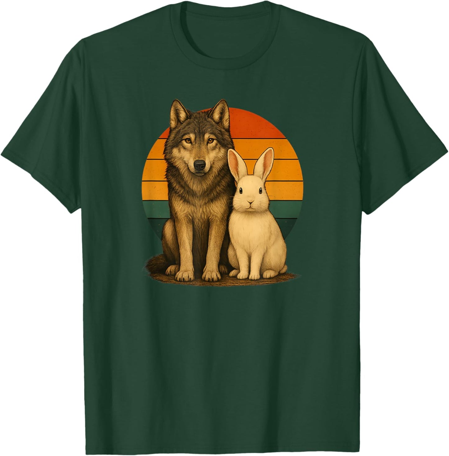 Wolf Rabbit Retro Animal Friends T-Shirt - T-Shirt | Forest