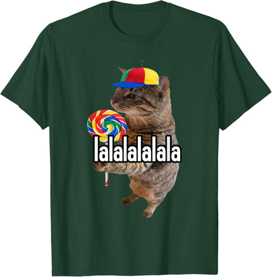 Lalalala Funny Silly Cat with Lollipop Meme Men Women T-Shirt - T-Shirt | Forest