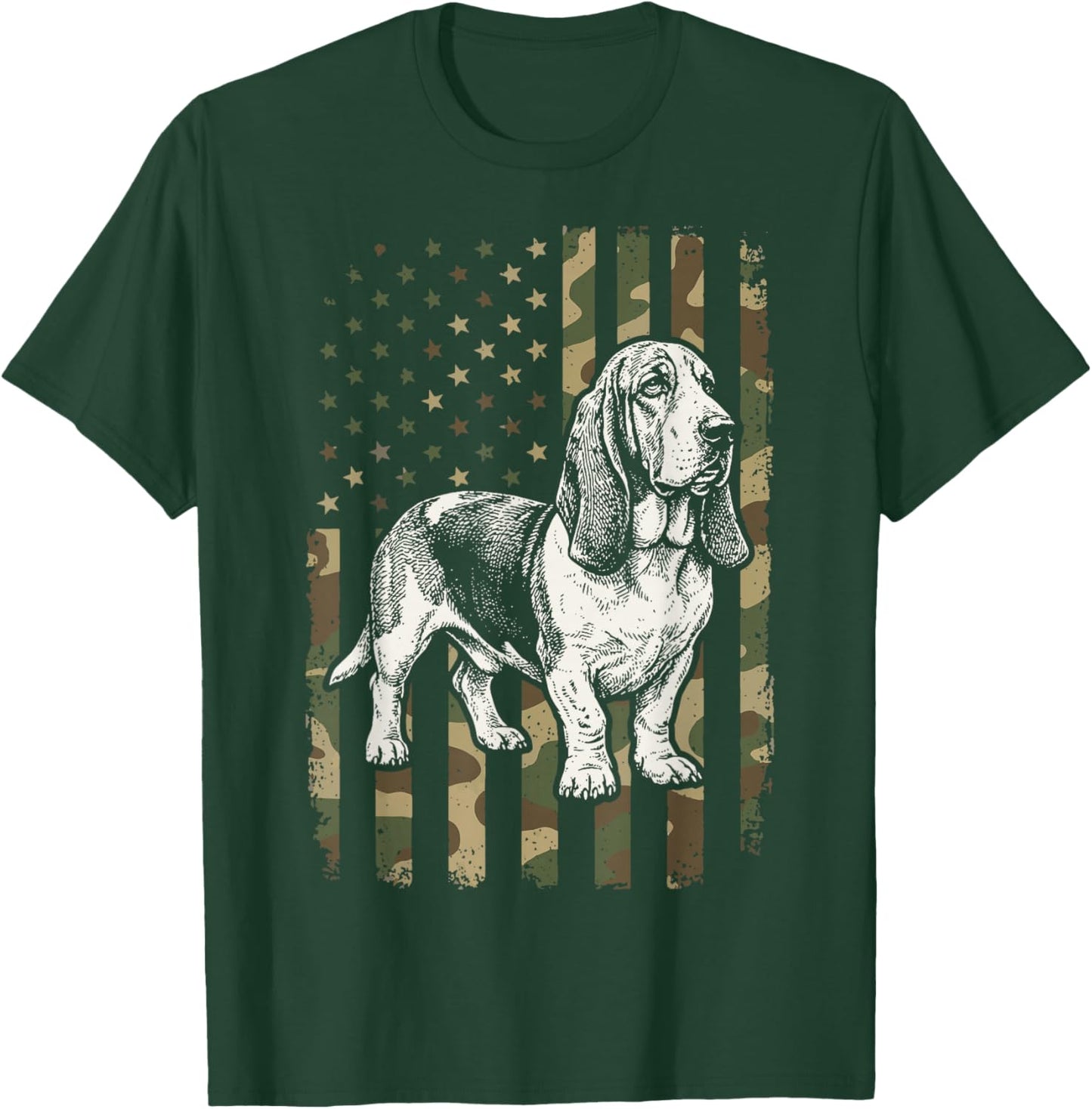Basset Hound USA Flag 4th of July T-Shirt - T-Shirt | Forest