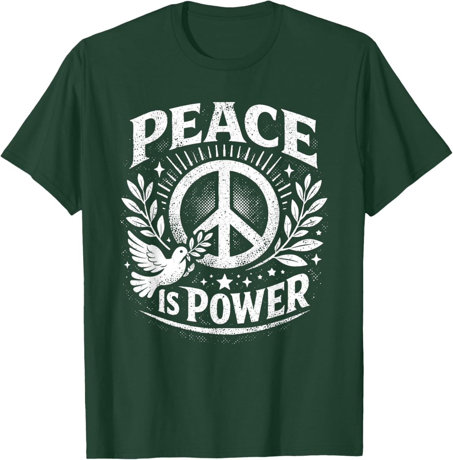 Peace is Power Retro Dove Laurel Peace Sign Unity Love Art T-Shirt - T-Shirt | Forest