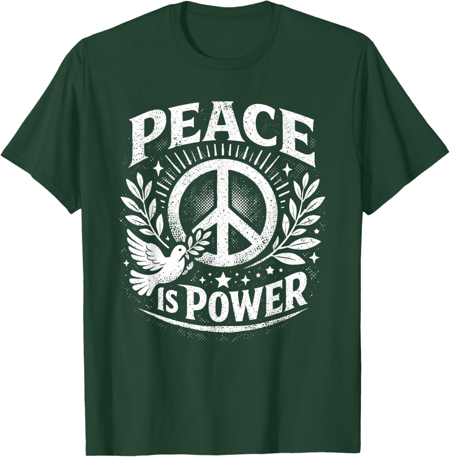 Peace is Power Retro Dove Laurel Peace Sign Unity Love Art T-Shirt - T-Shirt | Forest