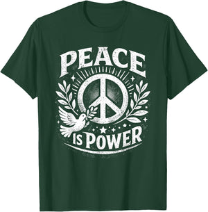 Peace is Power Retro Dove Laurel Peace Sign Unity Love Art T-Shirt - T-Shirt | Forest