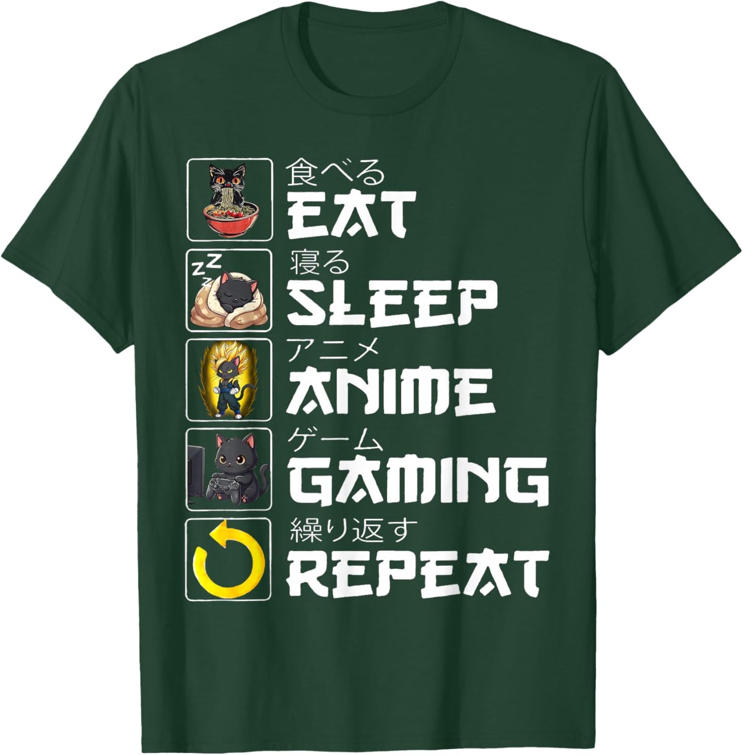 Funny Kawaii Anime Manga Eat Sleep Anime Gaming Repeat T-Shirt - T-Shirt | Forest
