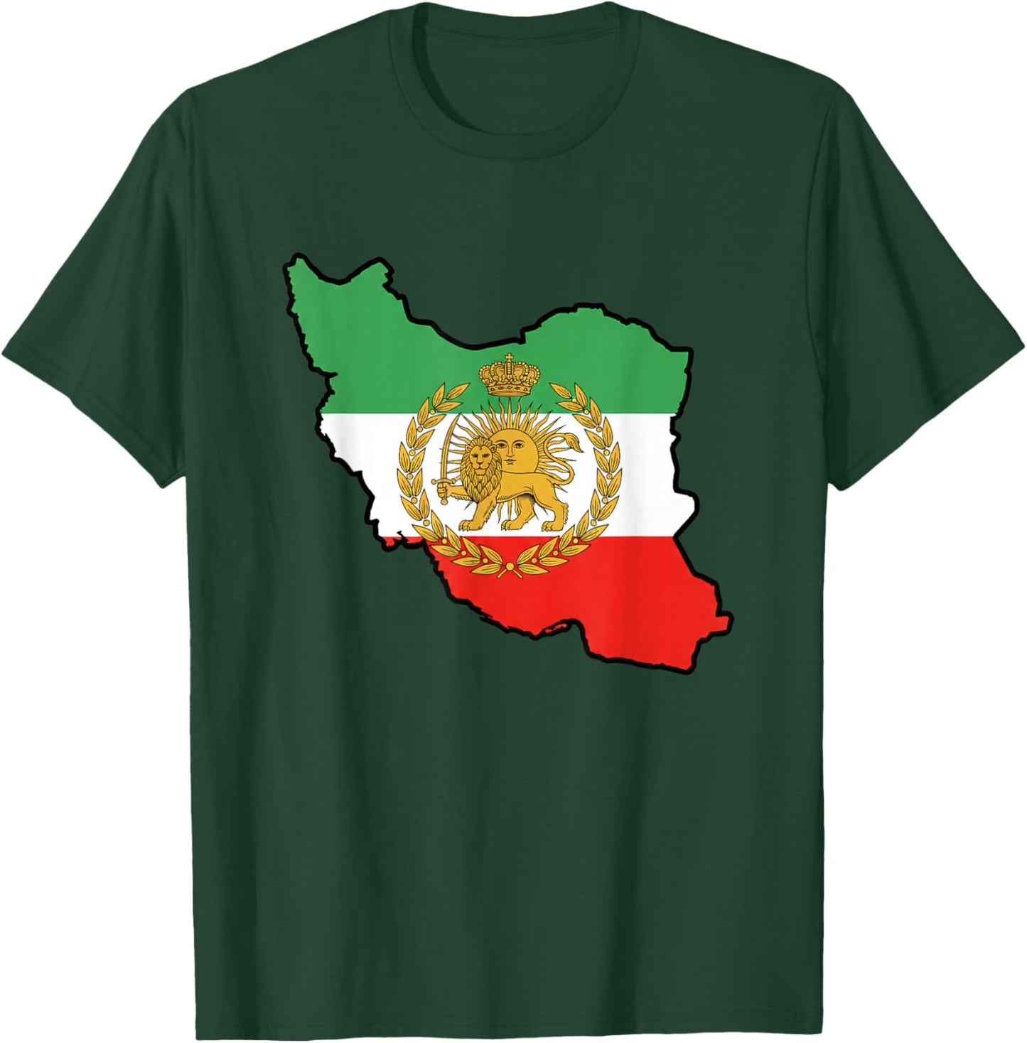 Iran Map with Lion and Sun Emblem Iranian Flag Heritage T-Shirt - T-Shirt | Forest