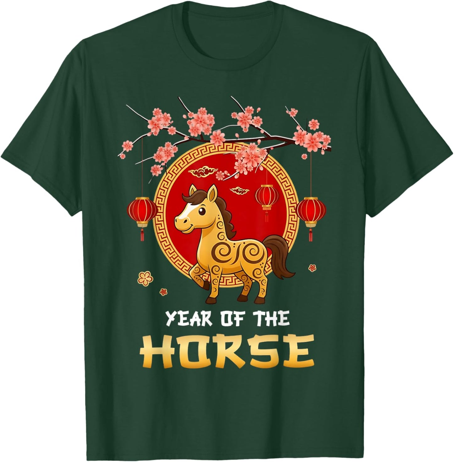 Year of The Horse Chinese Zodiac Cute Pony Lanterns Kids T-Shirt - T-Shirt | Forest