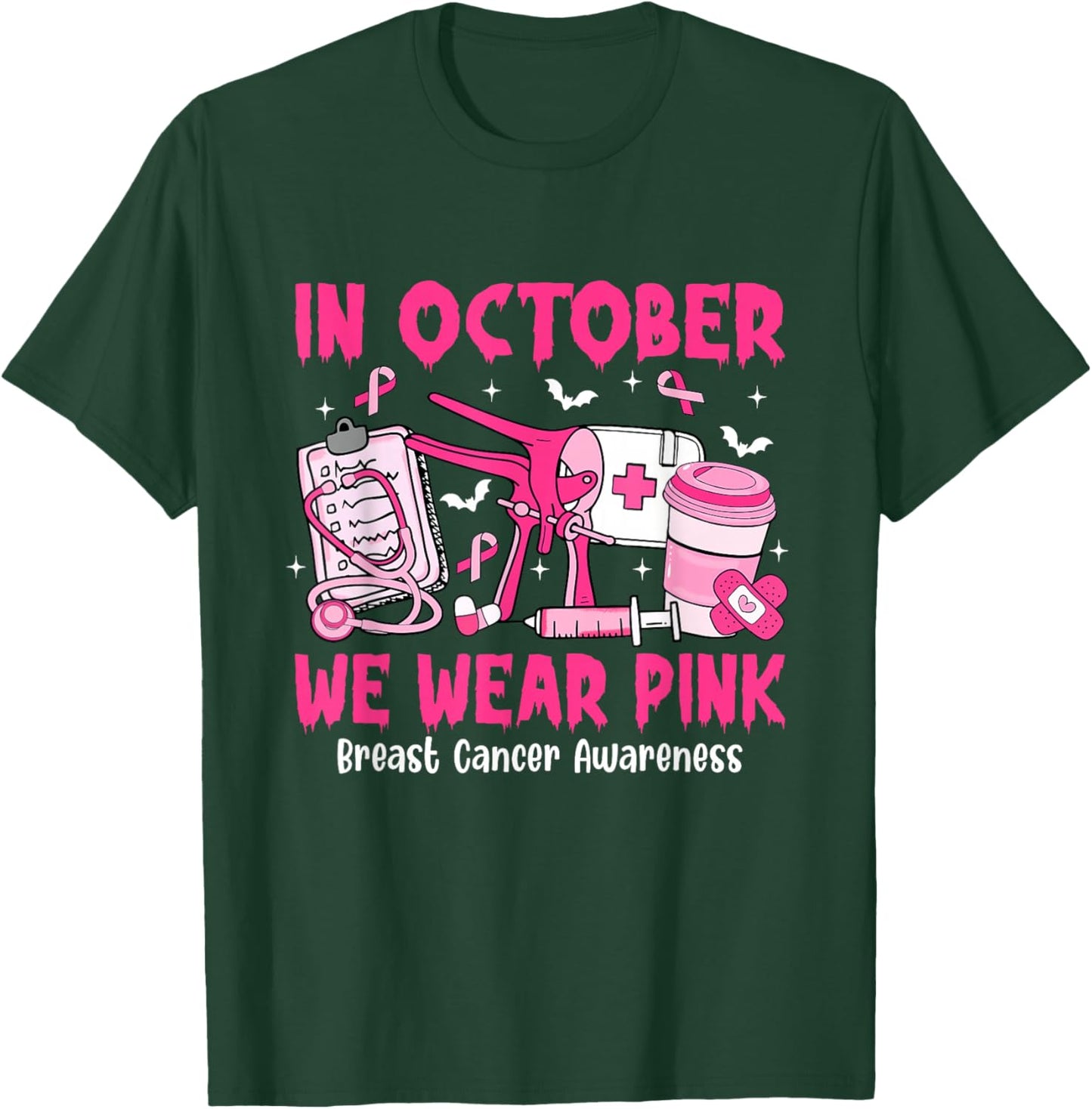 in October We Wear Pink OBGYN Nurse Breast Cancer T-Shirt - T-Shirt | Forest