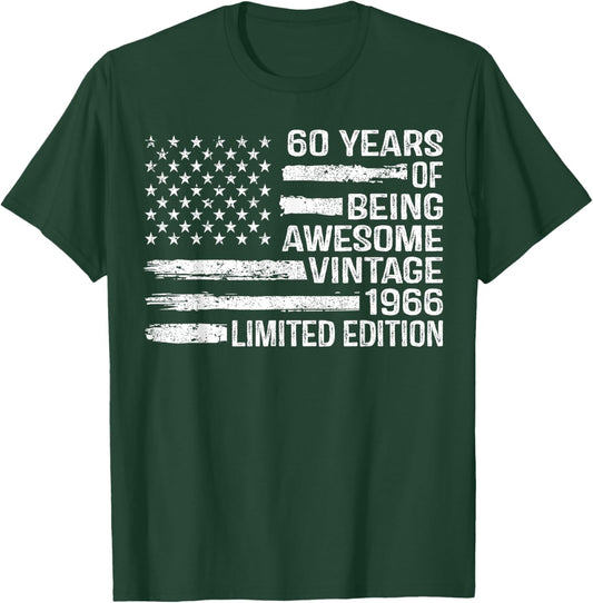 60 Years Old Birthday Vintage American Flag 60th Birthday T-Shirt - T-Shirt | Forest