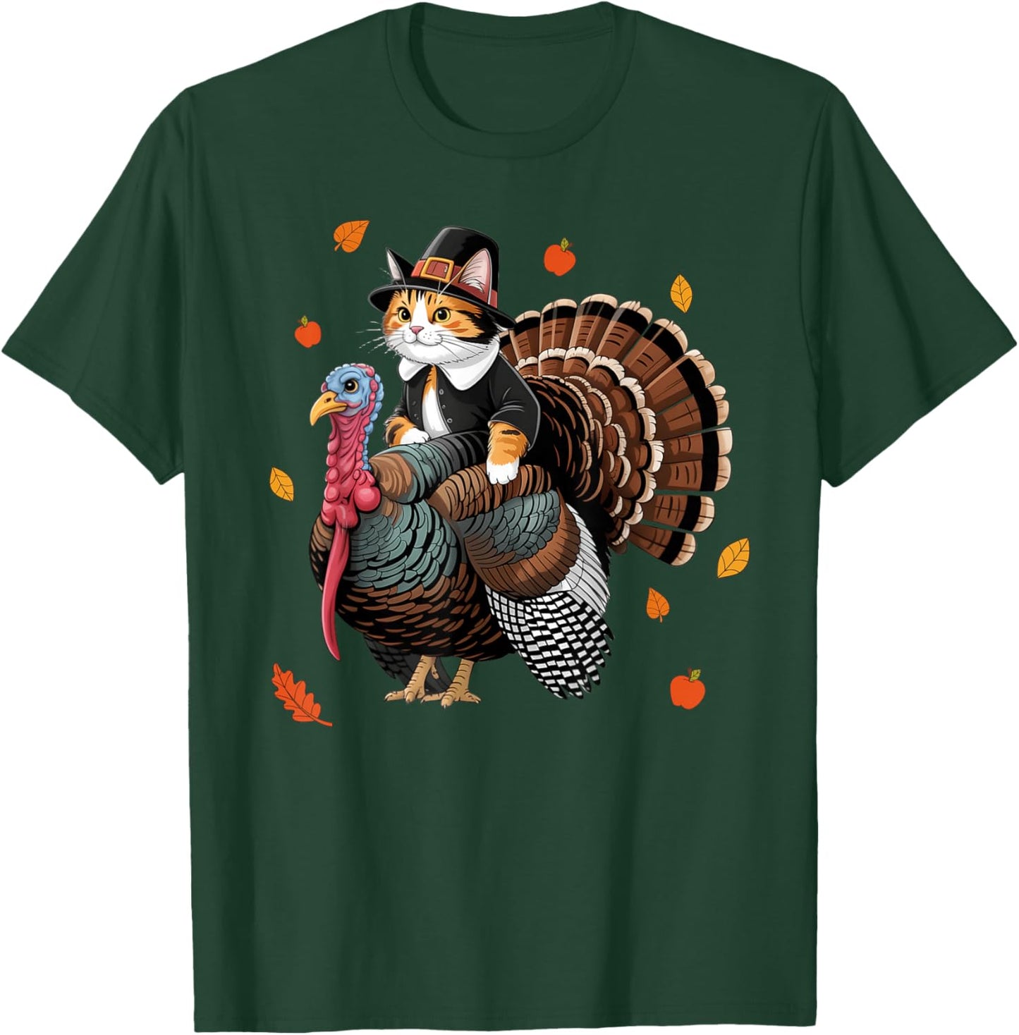 Cat Pilgrim Costume Thanksgiving Turkey Men Women Girls Kids T-Shirt - T-Shirt | Forest