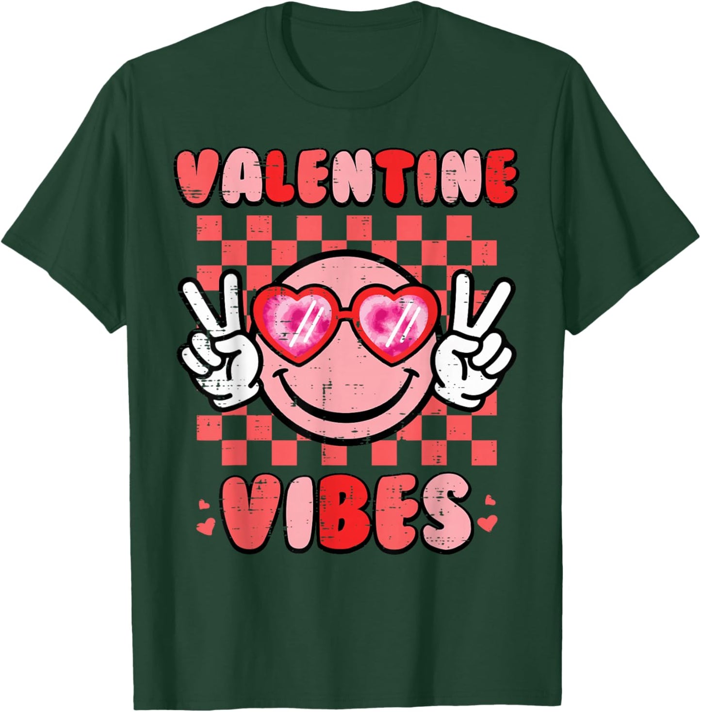 Valentine Vibes Happy Face Valentines Day Men Women Kids T-Shirt - T-Shirt | Forest
