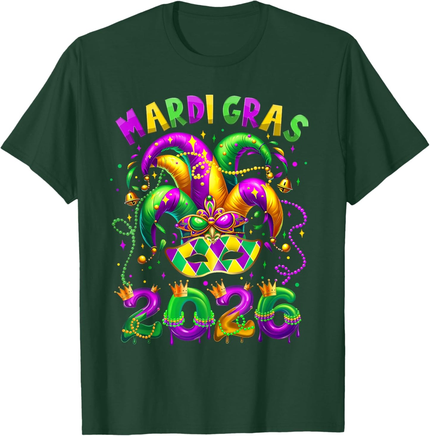 Mardi Gras 2026 Jester Hat Carnival New Orleans Fleur De Lis T-Shirt - T-Shirt | Forest