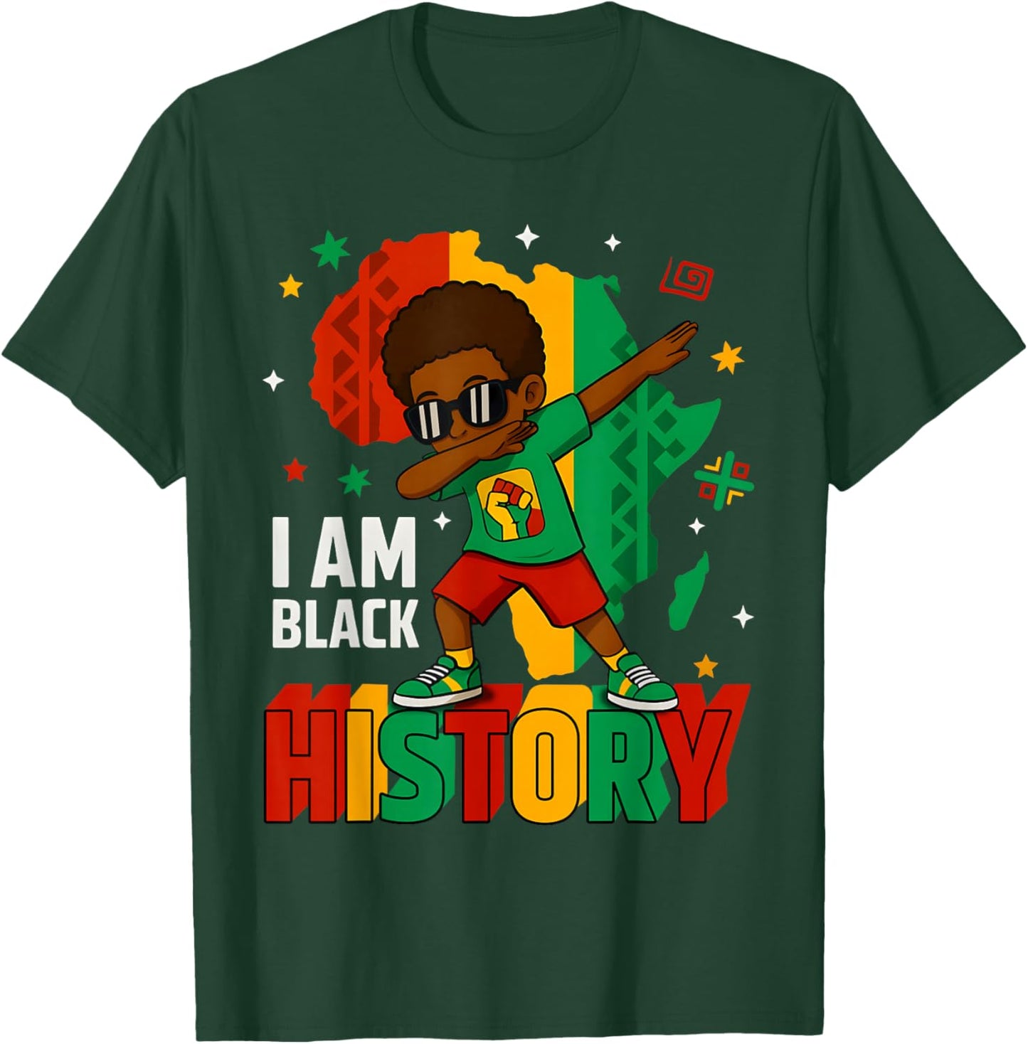 I Am Black History Dabbing Africa Map Melanin Boy Men Kid T-Shirt - T-Shirt | Forest