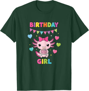 Cute Axolotl Bday Girl Big Pink Coquette Bow Girl Birthday T-Shirt - T-Shirt | Forest