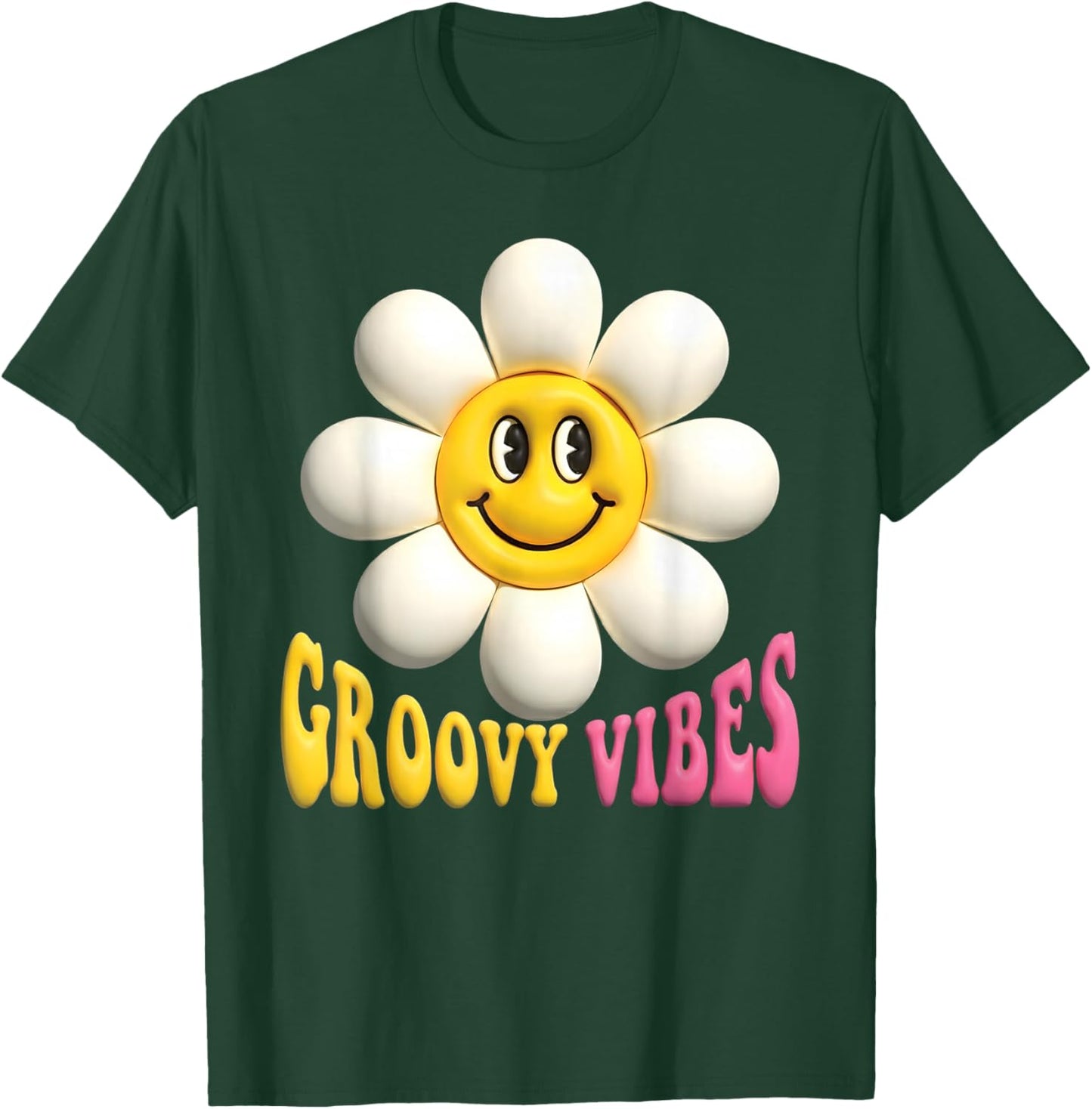 Groovy Vibes Happy Daisy Flower Retro Smile Positive Art T-Shirt - T-Shirt | Forest