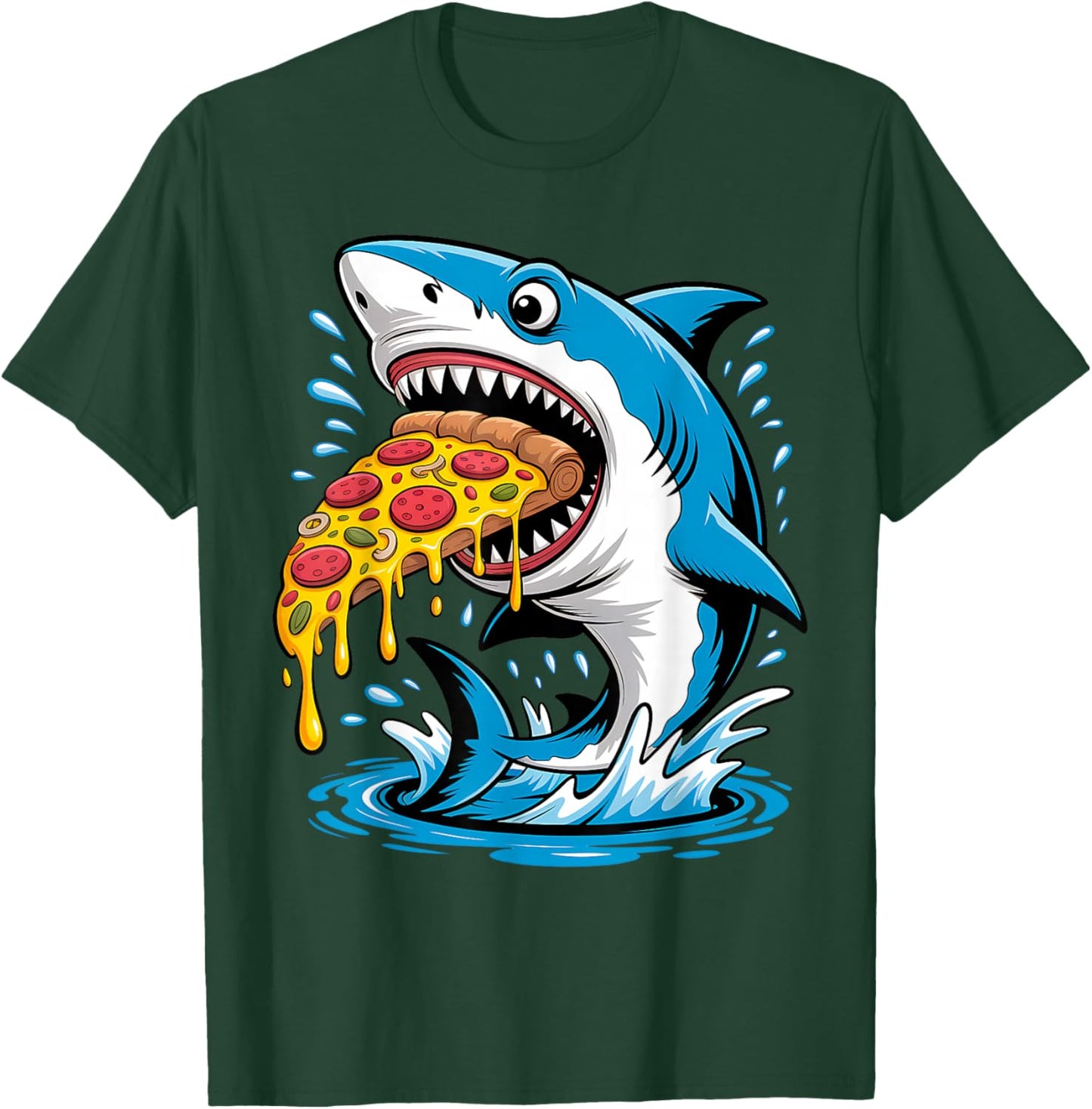 Pizza Eating Shark Kids Boys Food Lovers Jawsome T-Shirt - T-Shirt | Forest