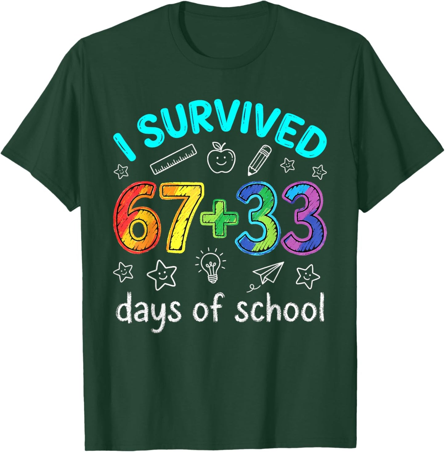 I Survived 100 Days of 67 Funny Meme 100th Day of School 6 7 T-Shirt - T-Shirt | Forest