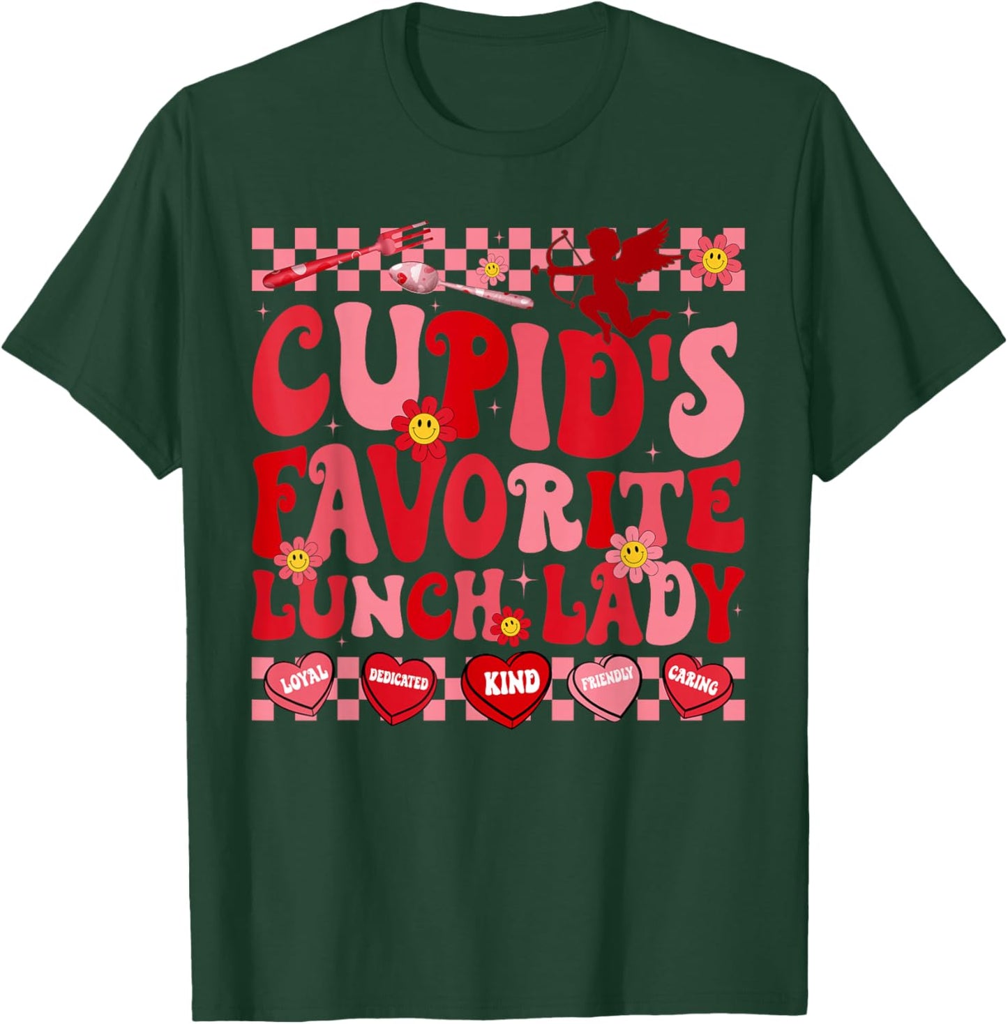 Cupid's Favorite Lunch Lady Hearts Happy Valentines T-Shirt - T-Shirt | Forest