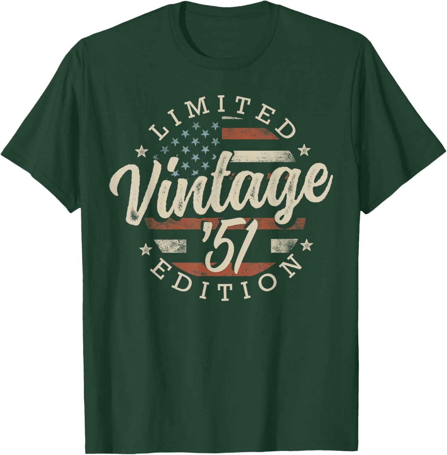 Vintage 1951 Limited Edition USA Flag 75th Birthday T-Shirt - T-Shirt | Forest