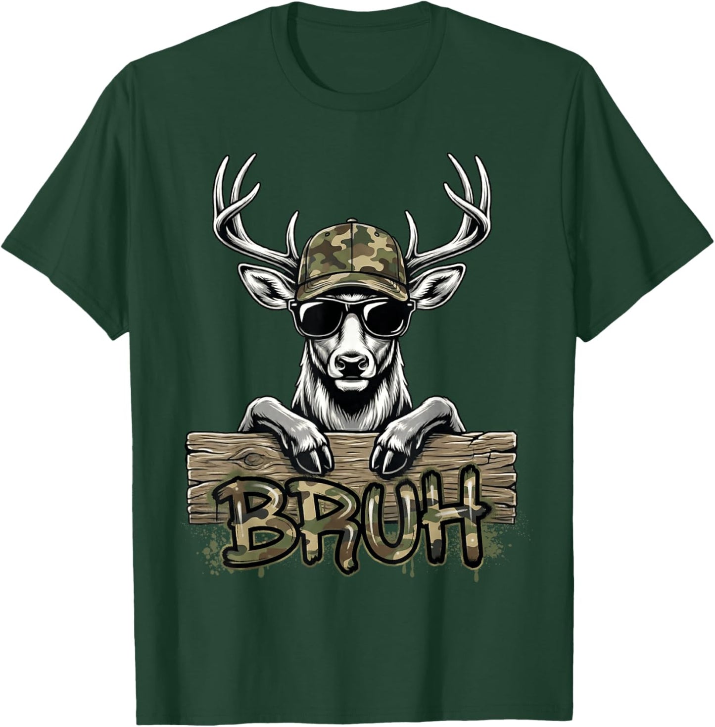 Bruh Reindeer Camouflage Hunting Hunter Camo Boys Teens Kids T-Shirt - T-Shirt | Forest