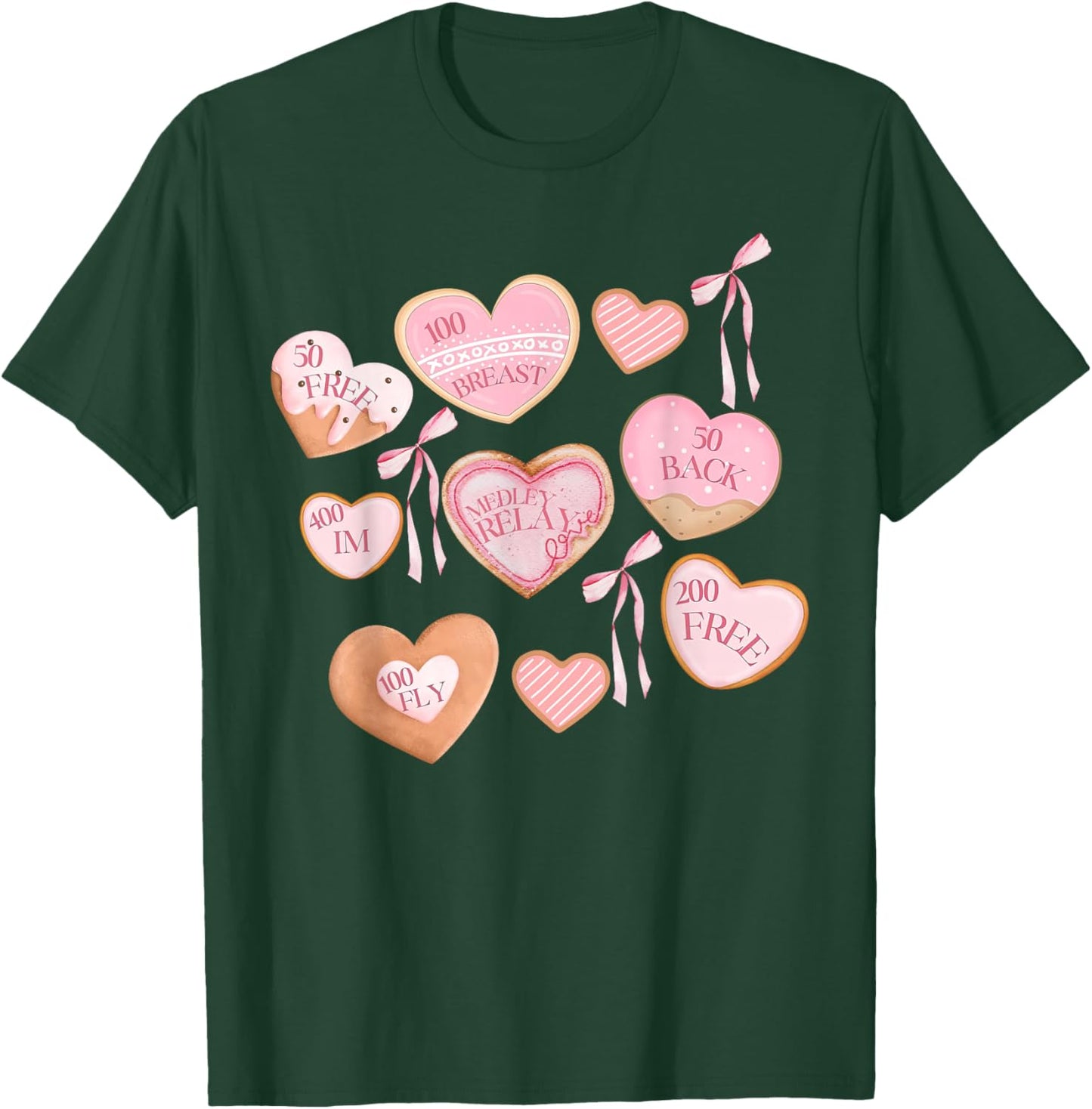 Cookie Valentines Bow Swimmer Swim Mom Coach Sports Game Day T-Shirt - T-Shirt | Forest