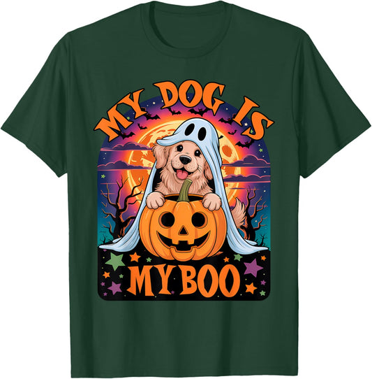 Retro Dog Halloween Ghost Golden Retriever My Dog is My Boo T-Shirt - T-Shirt | Forest