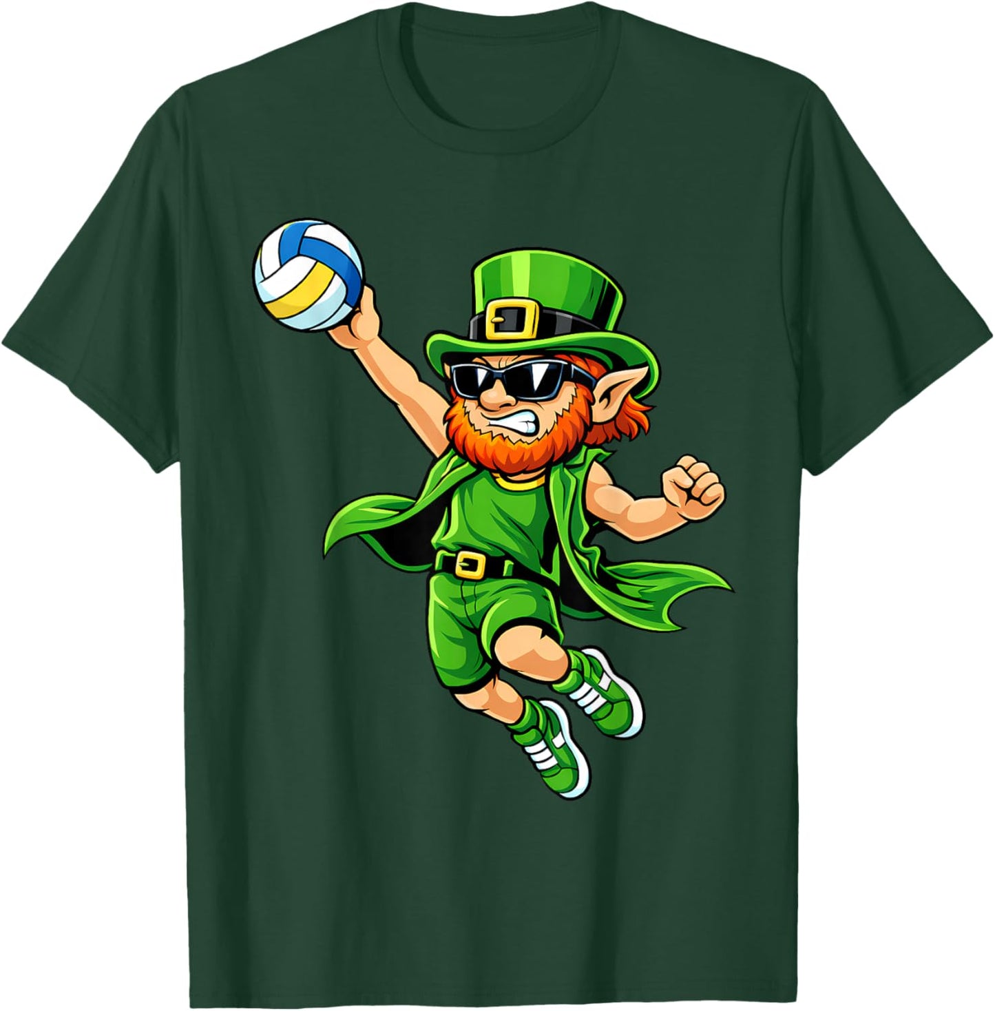 Volleyball St Patricks Day Boys Kids Sport Green Leprechaun T-Shirt - T-Shirt | Forest