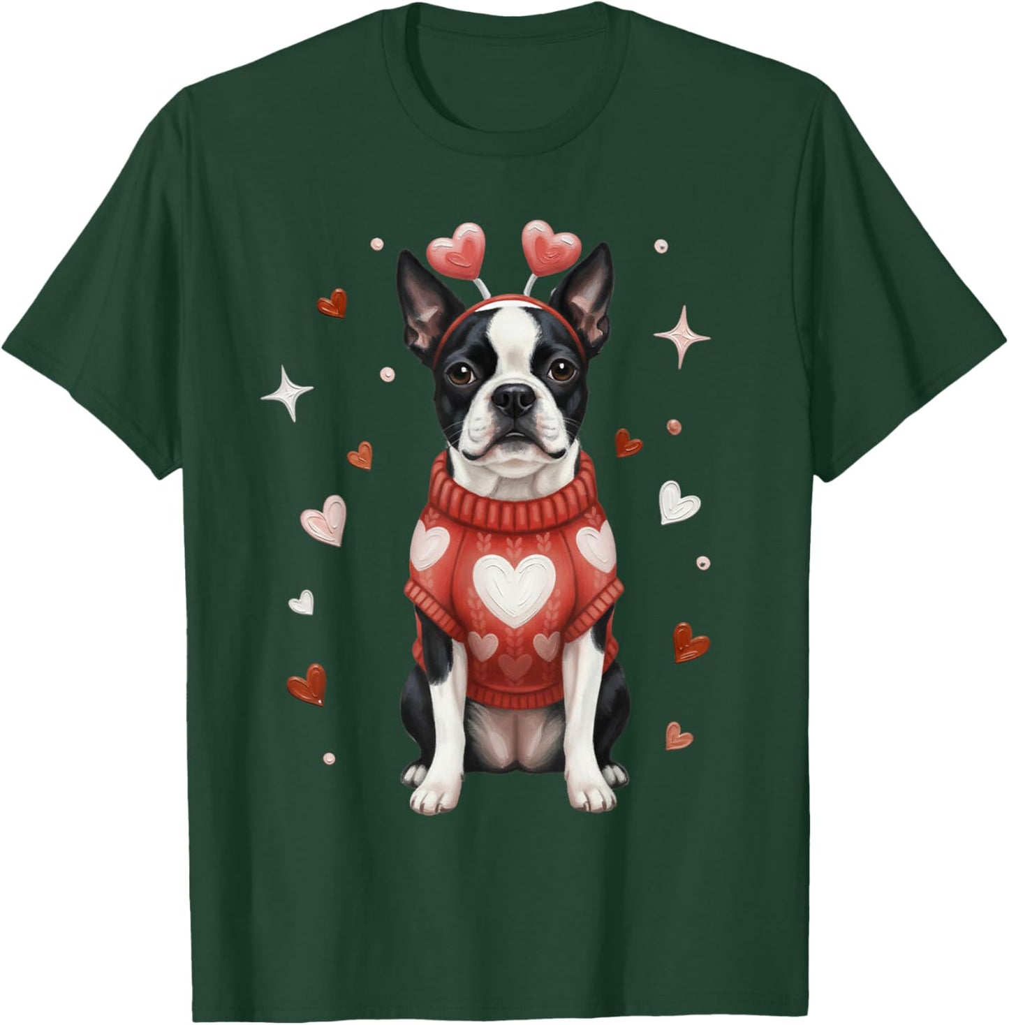 Cute Boston Terrier Valentine Heart Valentines Day T-Shirt - T-Shirt | Forest