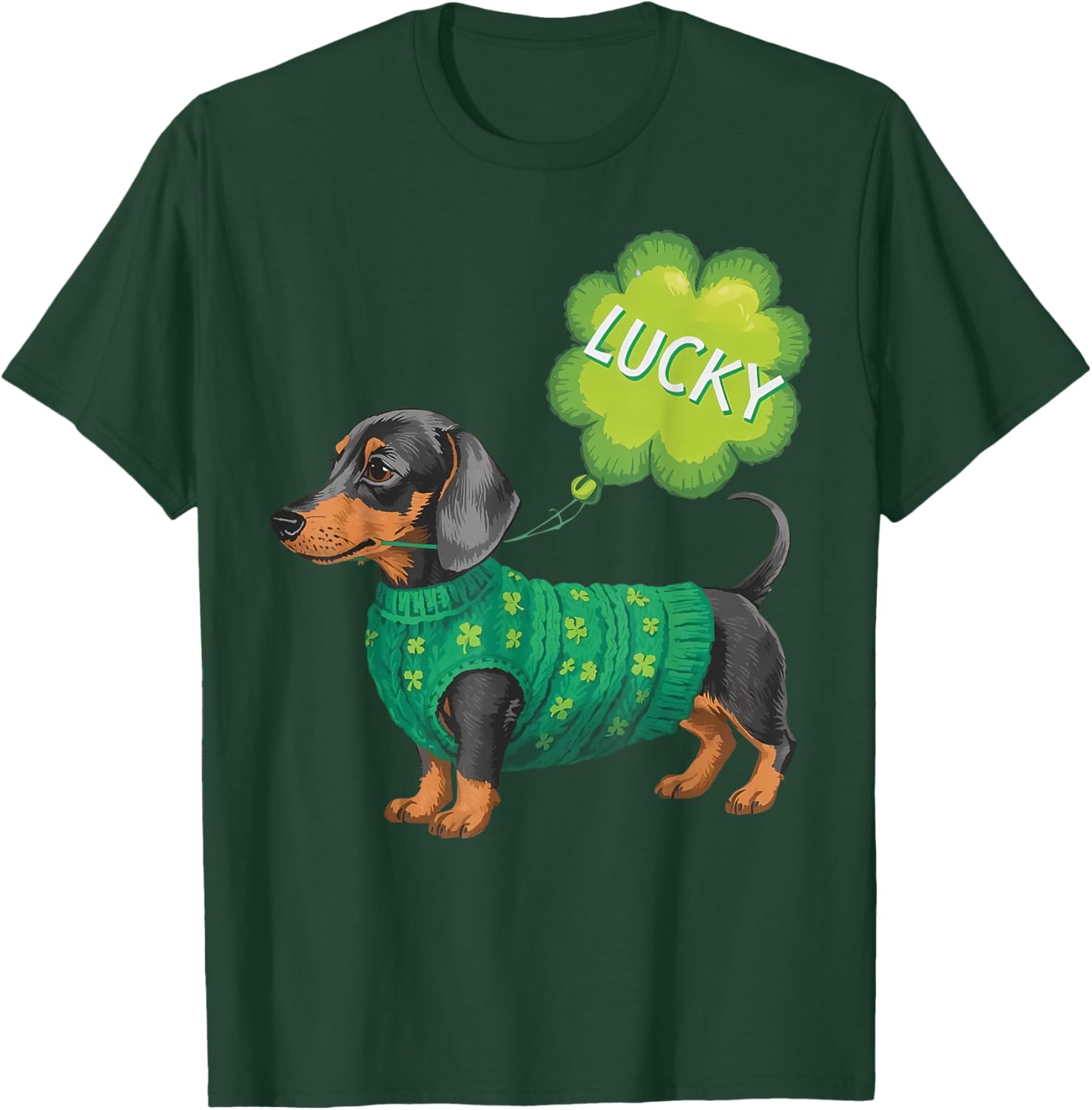 Dachshund Dog Lover Shamrock St Patricks Day Lucky Clovers T-Shirt - T-Shirt | Forest