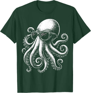 Octopus Sunglasses Snorkeler T-Shirt - T-Shirt | Forest