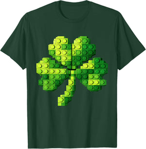 Funny Building Shamrock Blocks St Patricks Day Kids Boys T-Shirt - T-Shirt | Forest