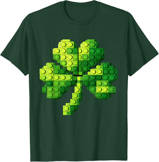 Funny Building Shamrock Blocks St Patricks Day Kids Boys T-Shirt - T-Shirt | Forest
