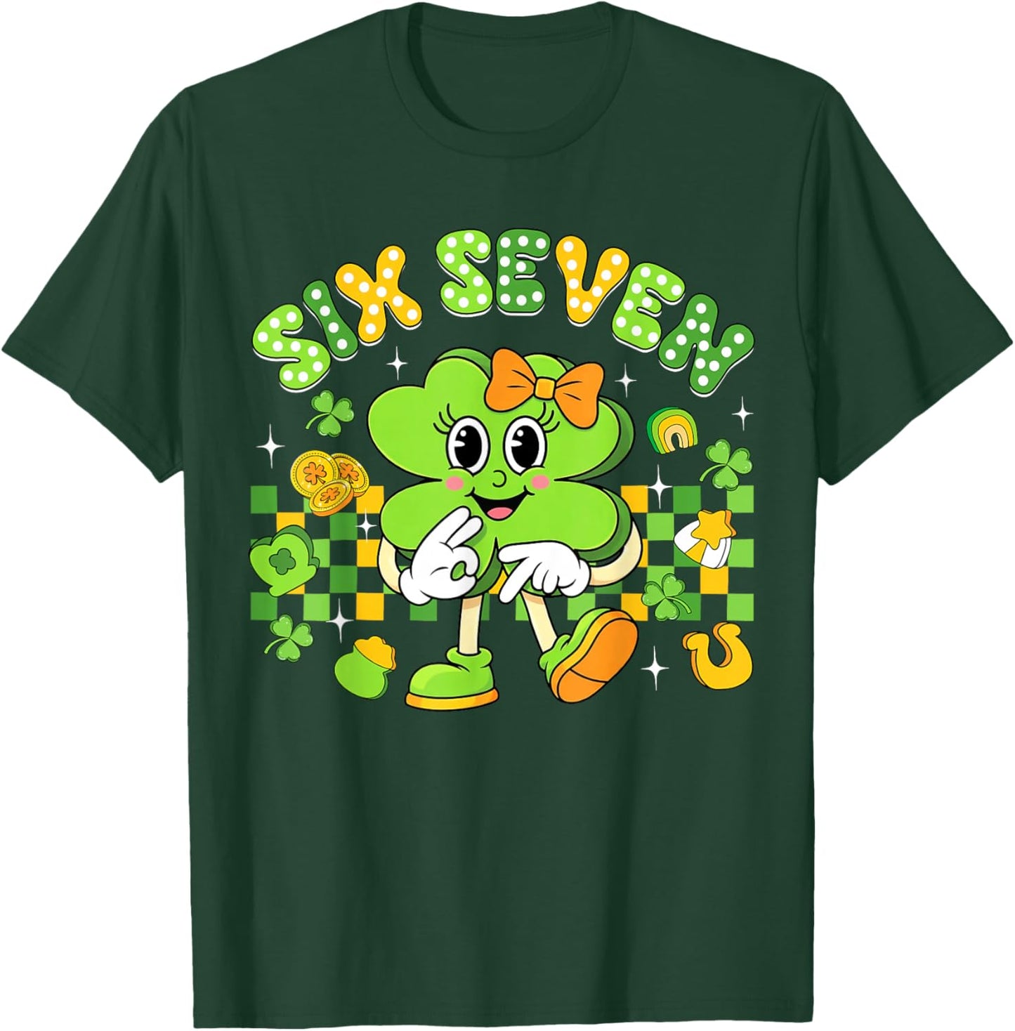 Funny Meme 6 7 St Patricks Day Six Seven Shamrock Girls Kids T-Shirt - T-Shirt | Forest