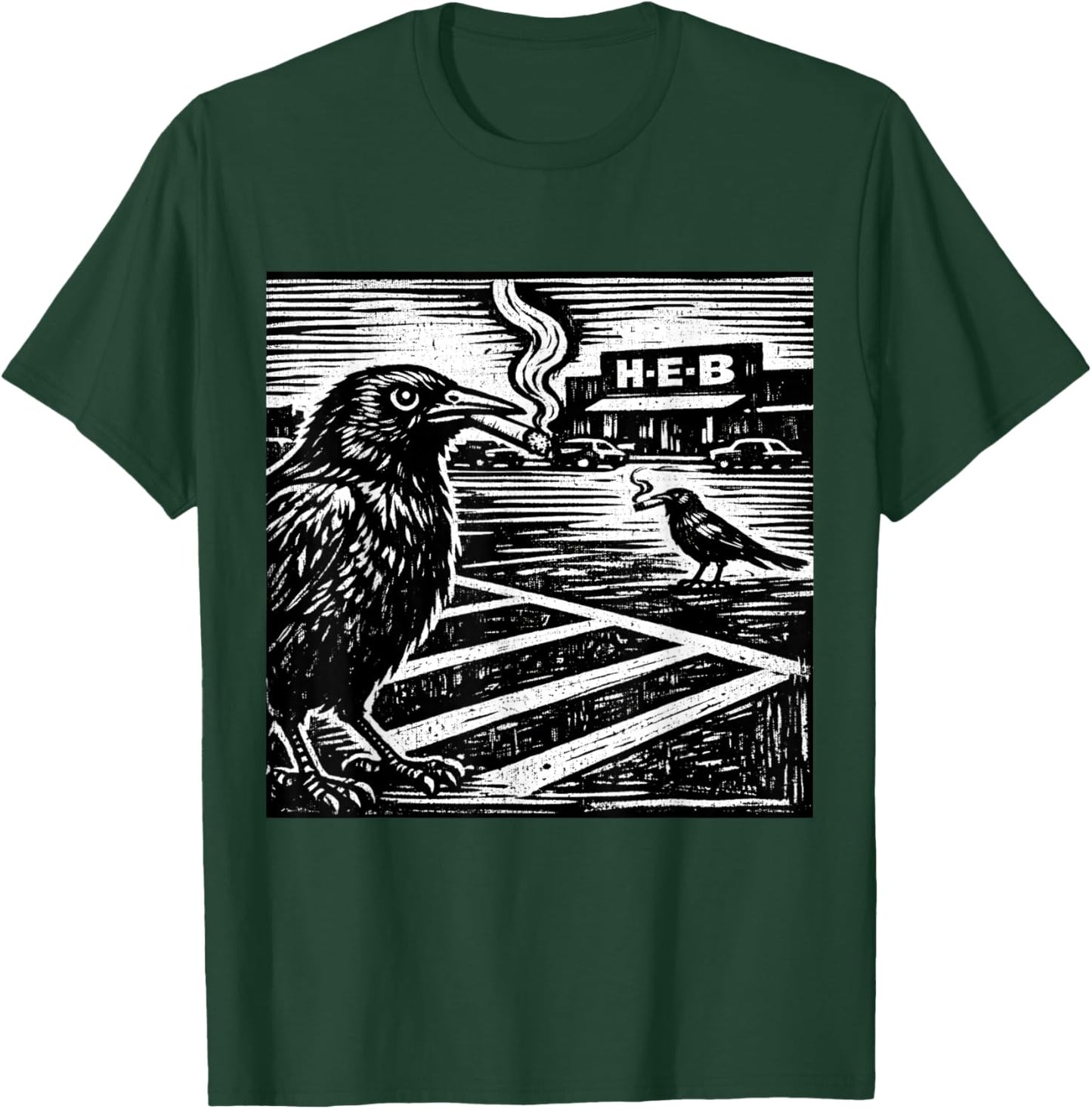 Funny Smoking Grackle Bird Texas Satire Weird Animal Art T-Shirt - T-Shirt | Forest