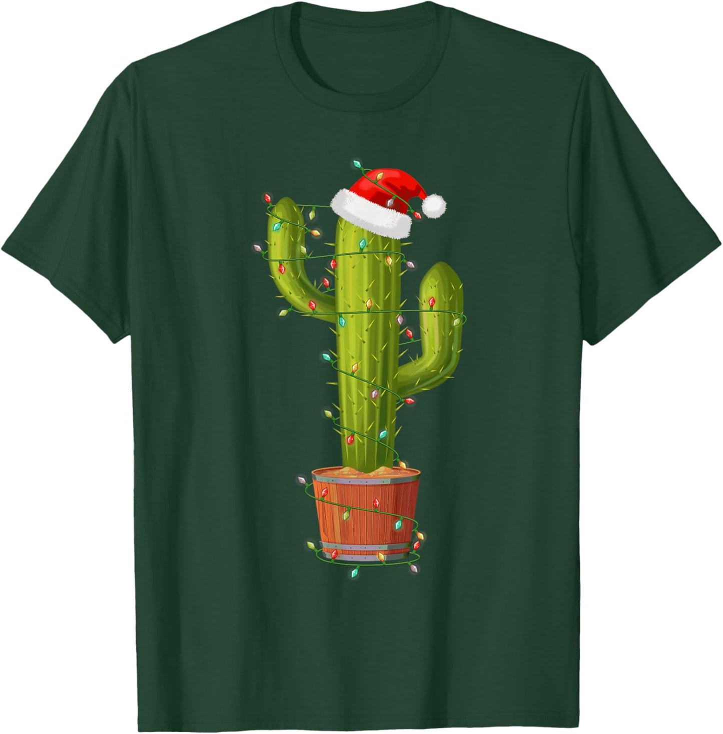 Funny Cactus Santa Hat Xmas Tree Lights Merry Christmas PJS T-Shirt - T-Shirt | Forest