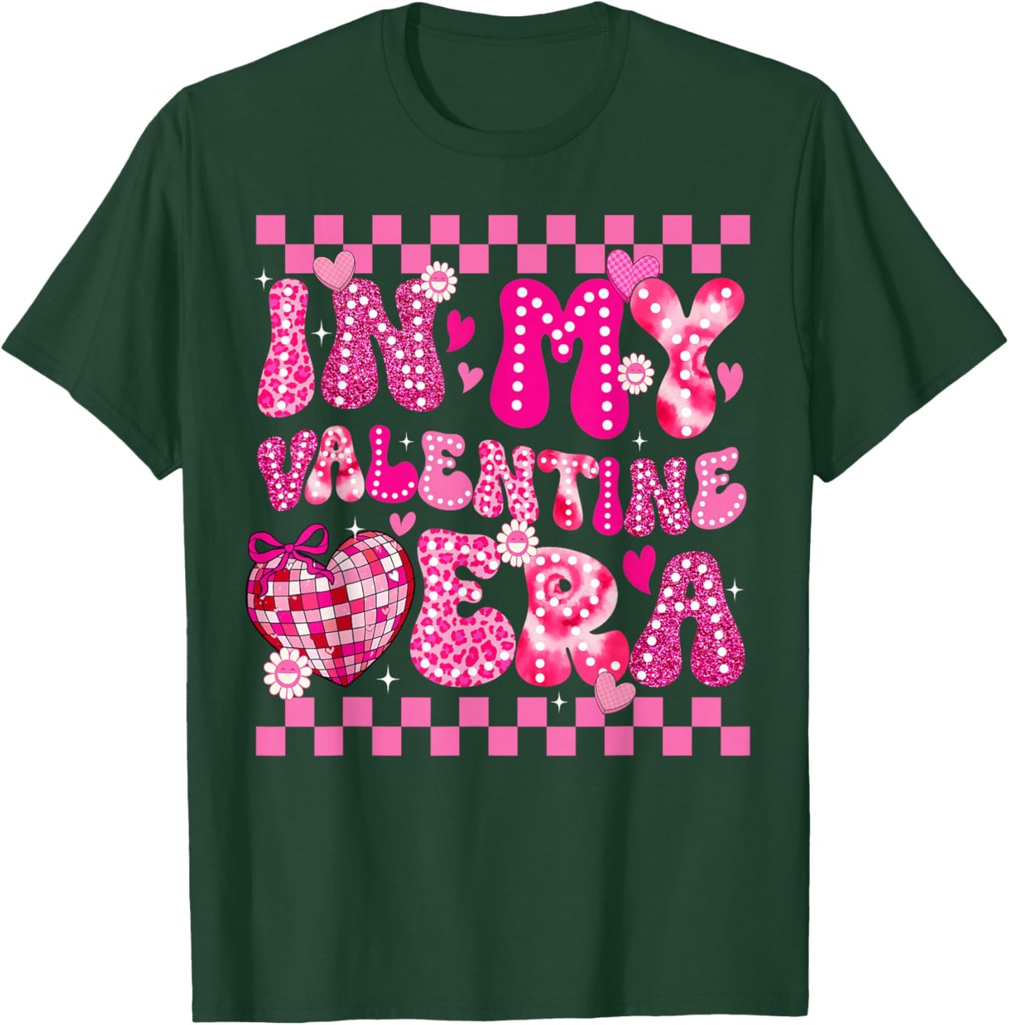 in My Valentine Era Disco Heart Girl Women Coquette Bow T-Shirt - T-Shirt | Forest