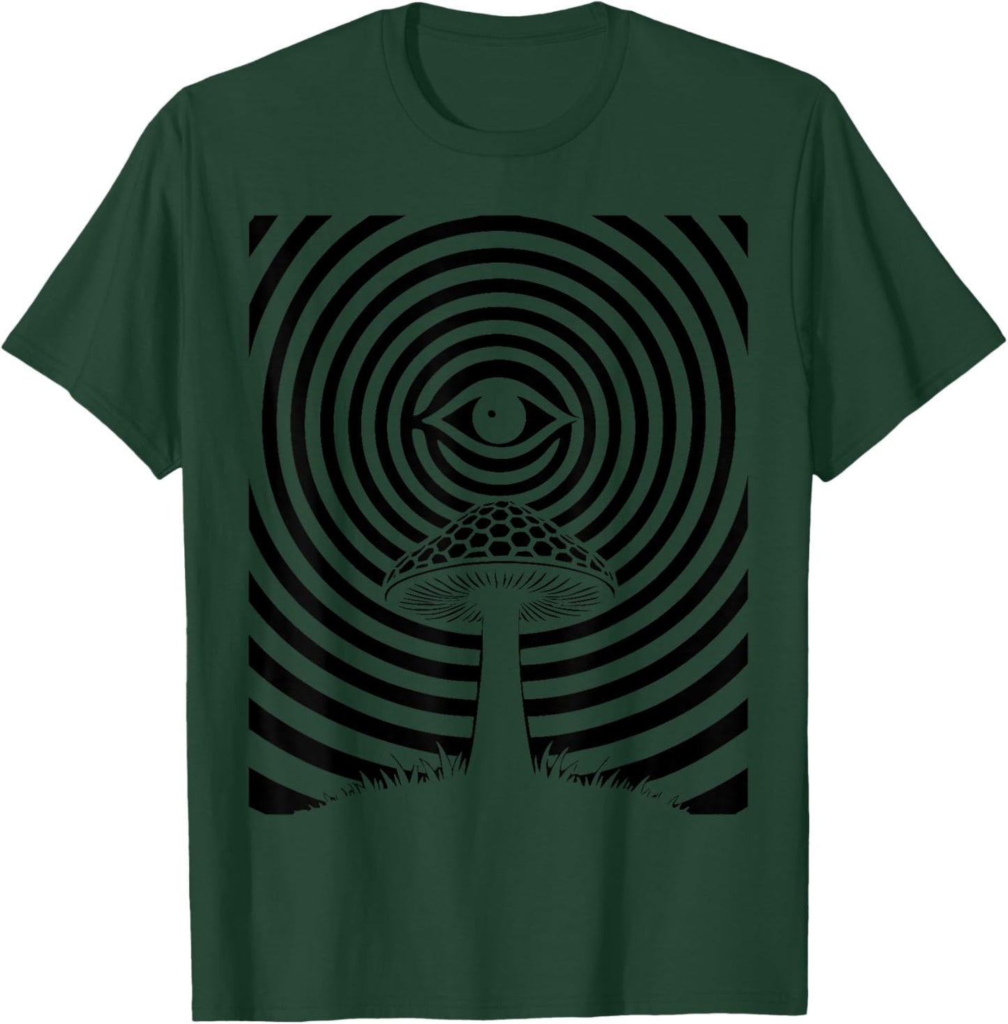 Psychedelic Mushroom Eye Trippy Concentric Illusion Graphic T-Shirt - T-Shirt | Forest