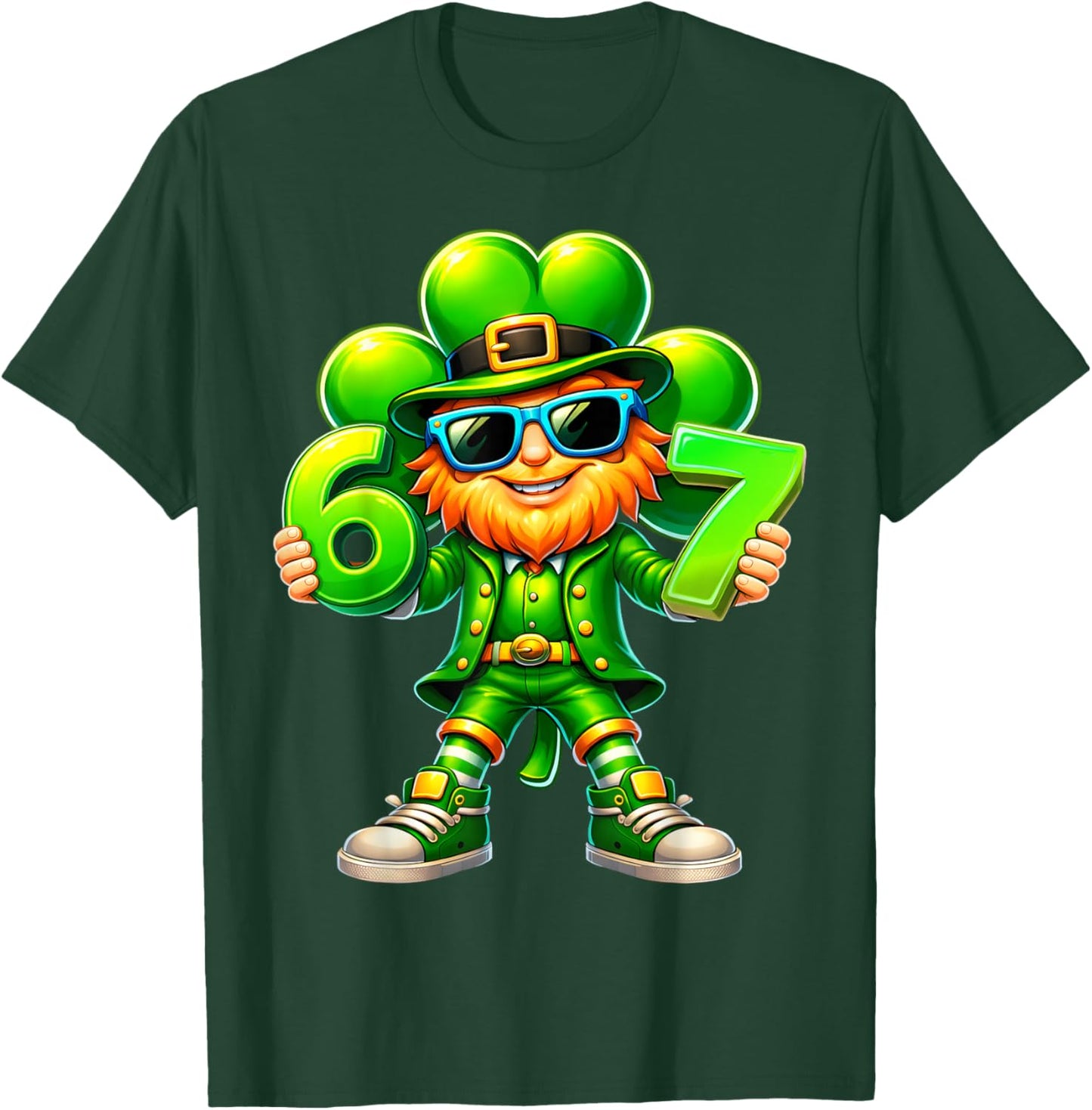 Six Seven 6 7 Meme St Patricks Day Leprechaun Shamrock T-Shirt - T-Shirt | Forest