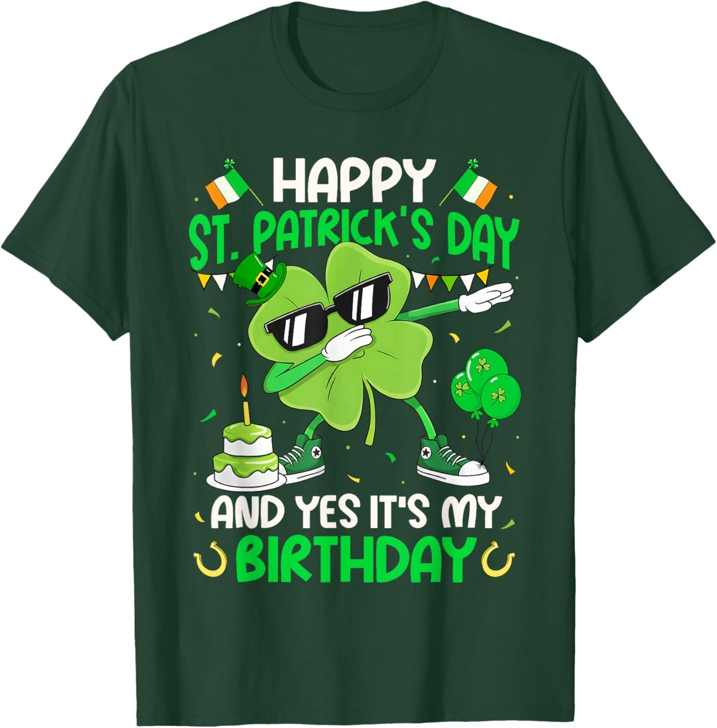 Happy St. Patrick's Day Birthday Dabbing Shamrock Boy Girl T-Shirt - T-Shirt | Forest