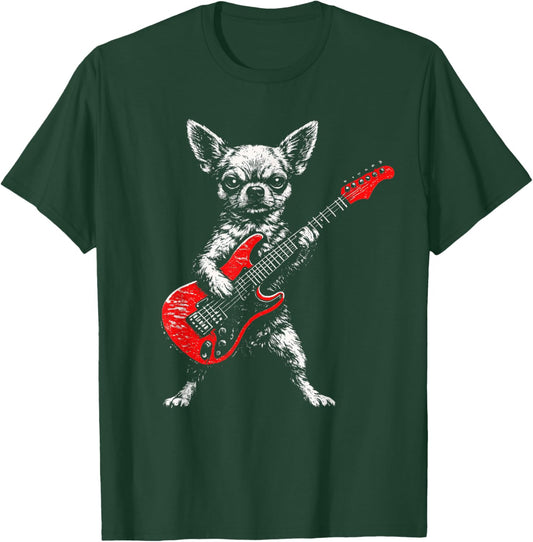 Vintage Chihuahua Rock Funny Dog Playing Guitar Dog Dad Mom T-Shirt - T-Shirt | Forest