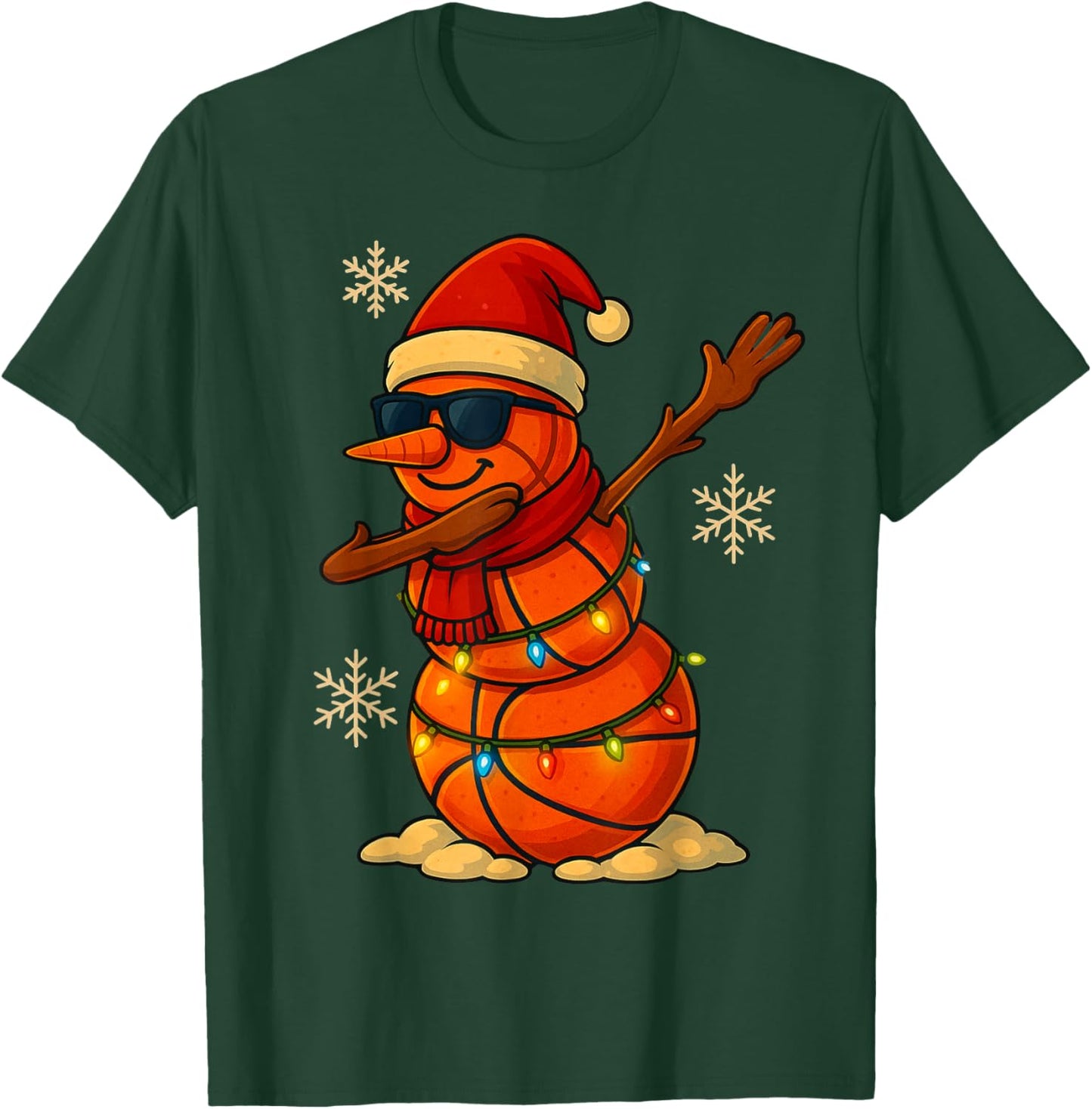Basketball Snowman Dabbing Christmas Lights Boys Men Kids T-Shirt - T-Shirt | Forest
