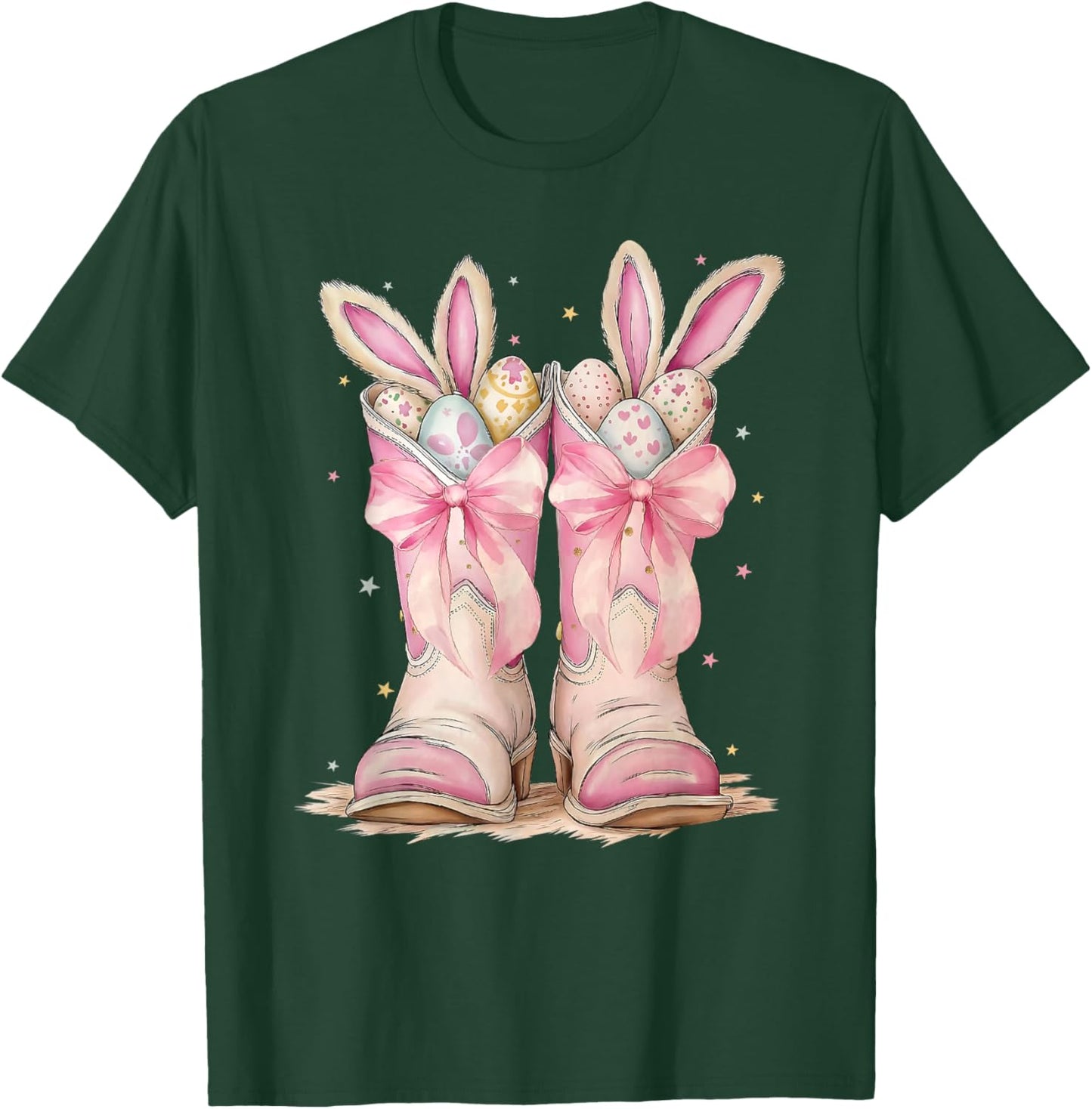 Boots Coquette Bow Bunny Rabbit Eggs Easter Cowboy Western T-Shirt - T-Shirt | Forest