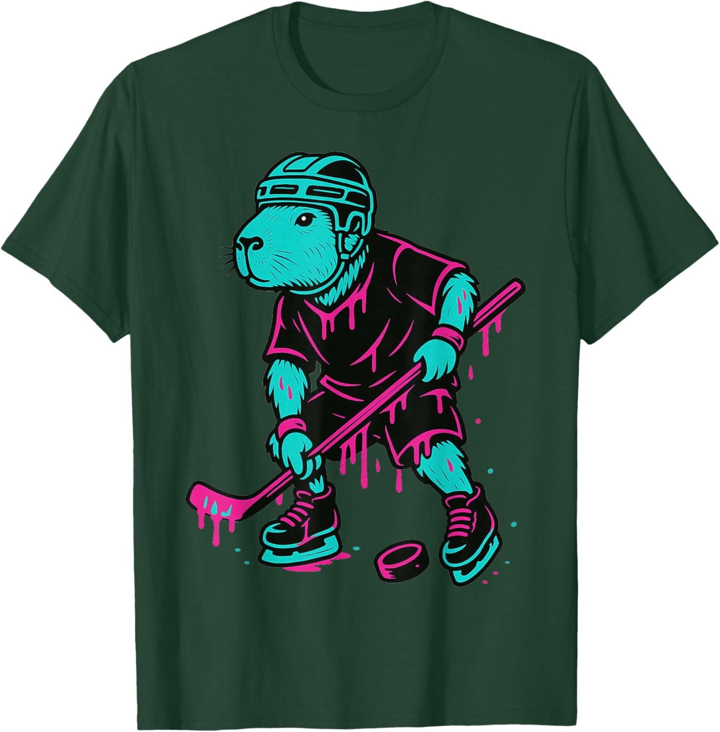 Capybara Hockey Drip Boys Ice Cream Drip Youth Boys Hockey T-Shirt - T-Shirt | Forest