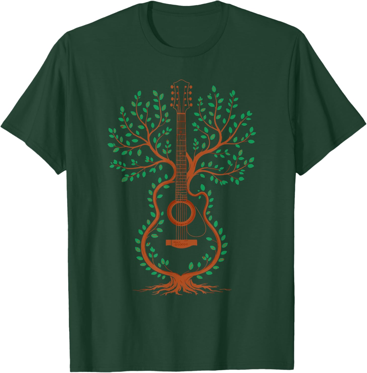 Guitar Tree Roots and Branches Acoustic Music Art T-Shirt - T-Shirt | Forest