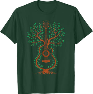 Guitar Tree Roots and Branches Acoustic Music Art T-Shirt - T-Shirt | Forest