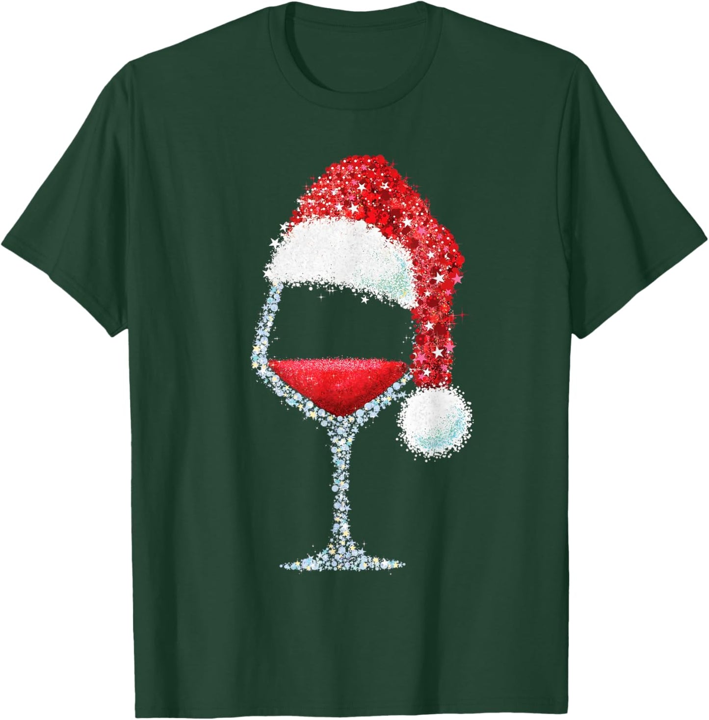 Red Wine Glass Christmas Santa Hat Holiday Party T-Shirt - T-Shirt | Forest