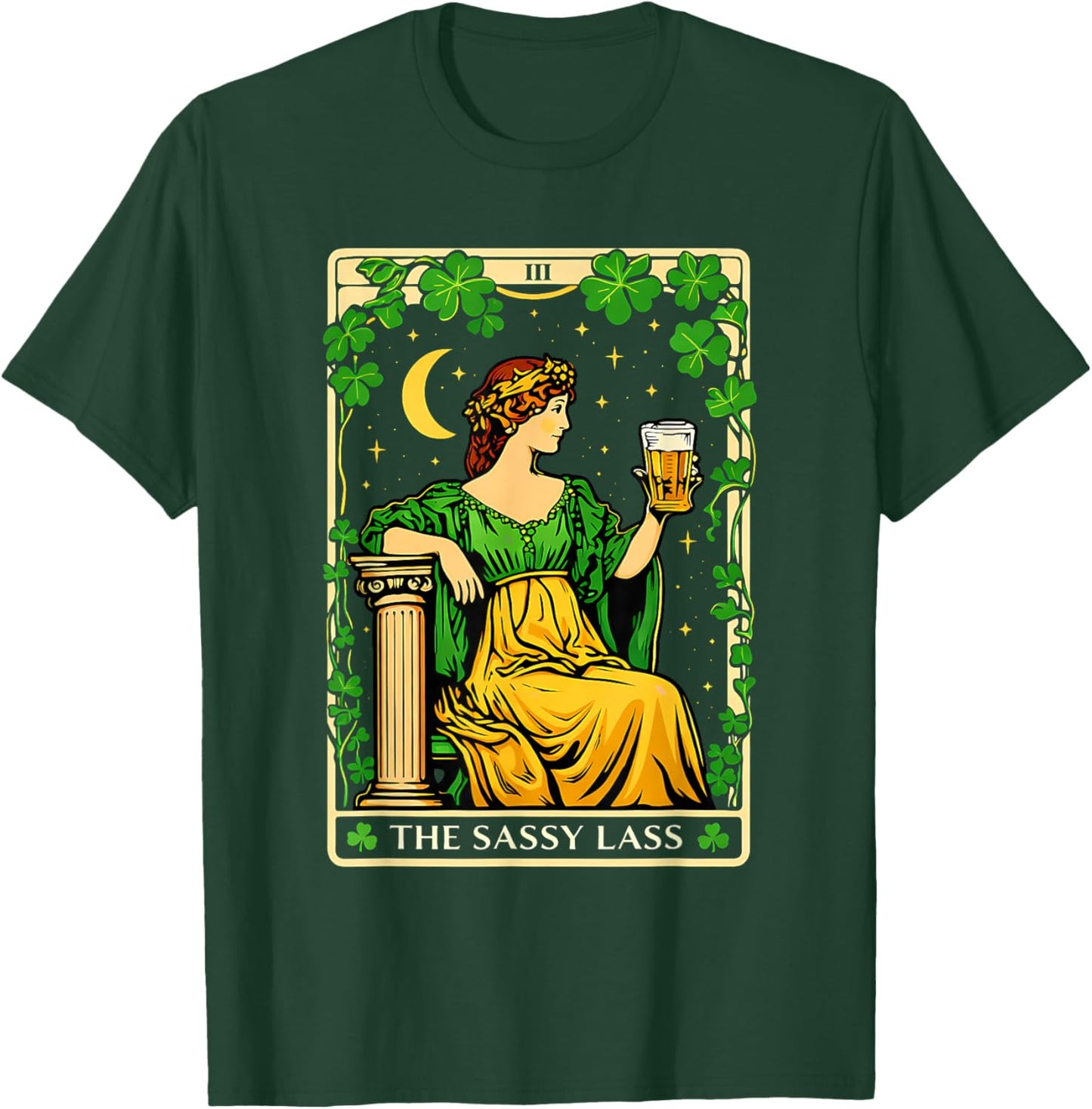 The Sassy Lass Irish St. Patrick’s Day Shamrock Tarot Card T-Shirt - T-Shirt | Forest