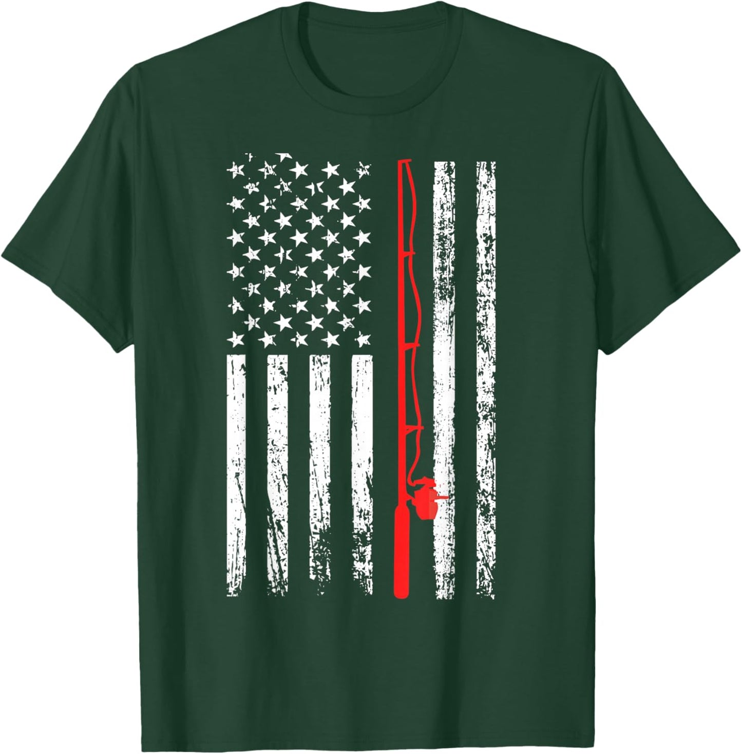 Men's American Flag Fishing Lovers Fishing Dad T-Shirt - T-Shirt | Forest