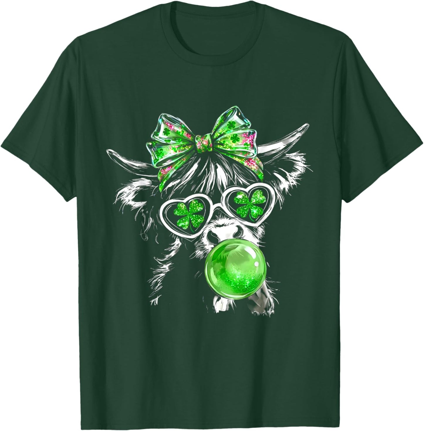Coquette Highland Cow St Patrick’s Day Lucky Irish Cow Lover T-Shirt - T-Shirt | Forest