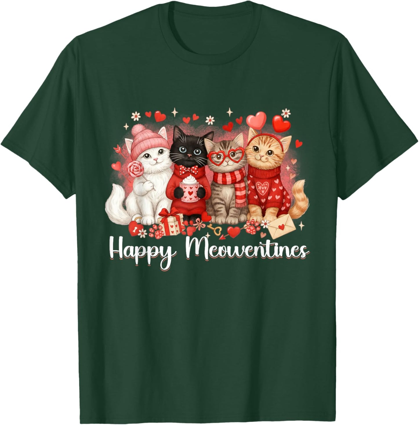 Cute Valentine Cat Lovers Happy Meowentines Girls Women Kid T-Shirt - T-Shirt | Forest