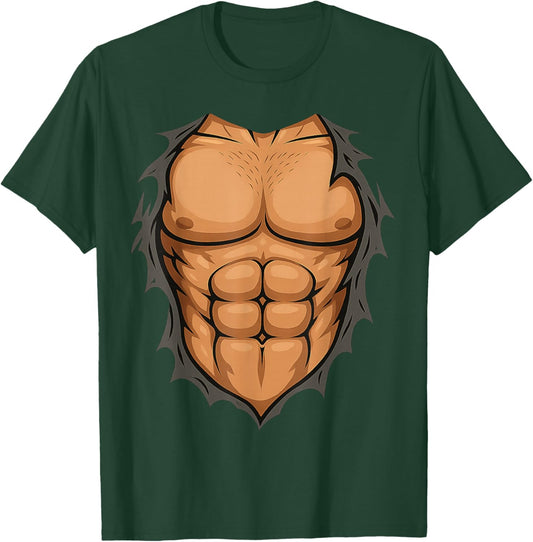 Ripped Abs Costume - Funny Lazy Halloween Muscle Chest T-Shirt - T-Shirt | Forest